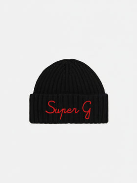 Beanie Wengen in misto cashmere nero con ricamo Super G | SUPER G SPECIAL EDITION