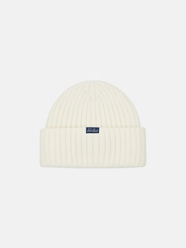 Beanie Wengen in white cashmere blend with Super G embroidery | SUPER G SPECIAL EDITION