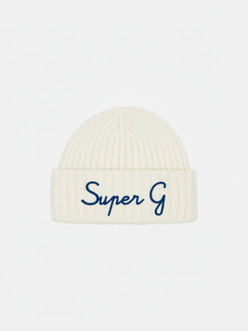 Beanie Wengen in misto cashmere bianco con ricamo Super G | SUPER G SPECIAL EDITION