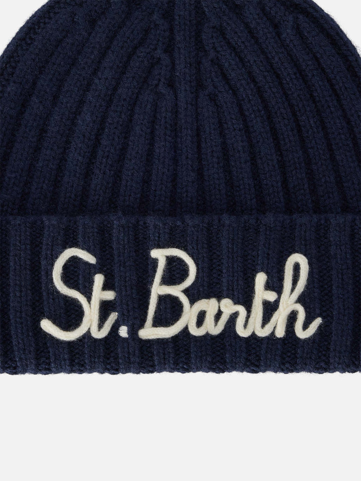 Marineblaue blue Wengen-Mütze mit St. Barth-Stickerei 