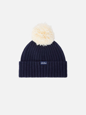 Bonnet Wengen Navy blue avec pompon et broderie Cortina 