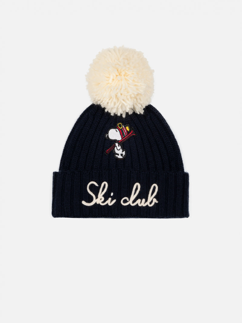 Boy blue hat Wengen with pompon and Snoopy Ski Club embroidery | SNOOPY PEANUTS SPECIAL EDITION