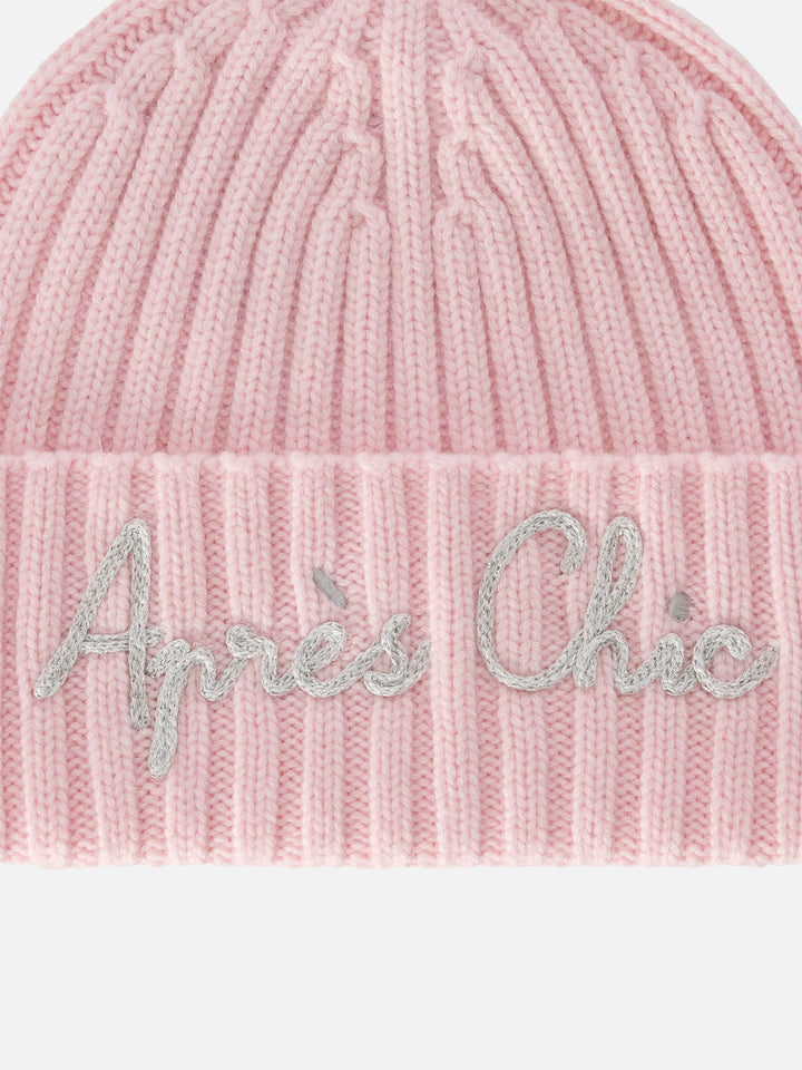 Bonnet Wengen rose avec broderie Après Chic 