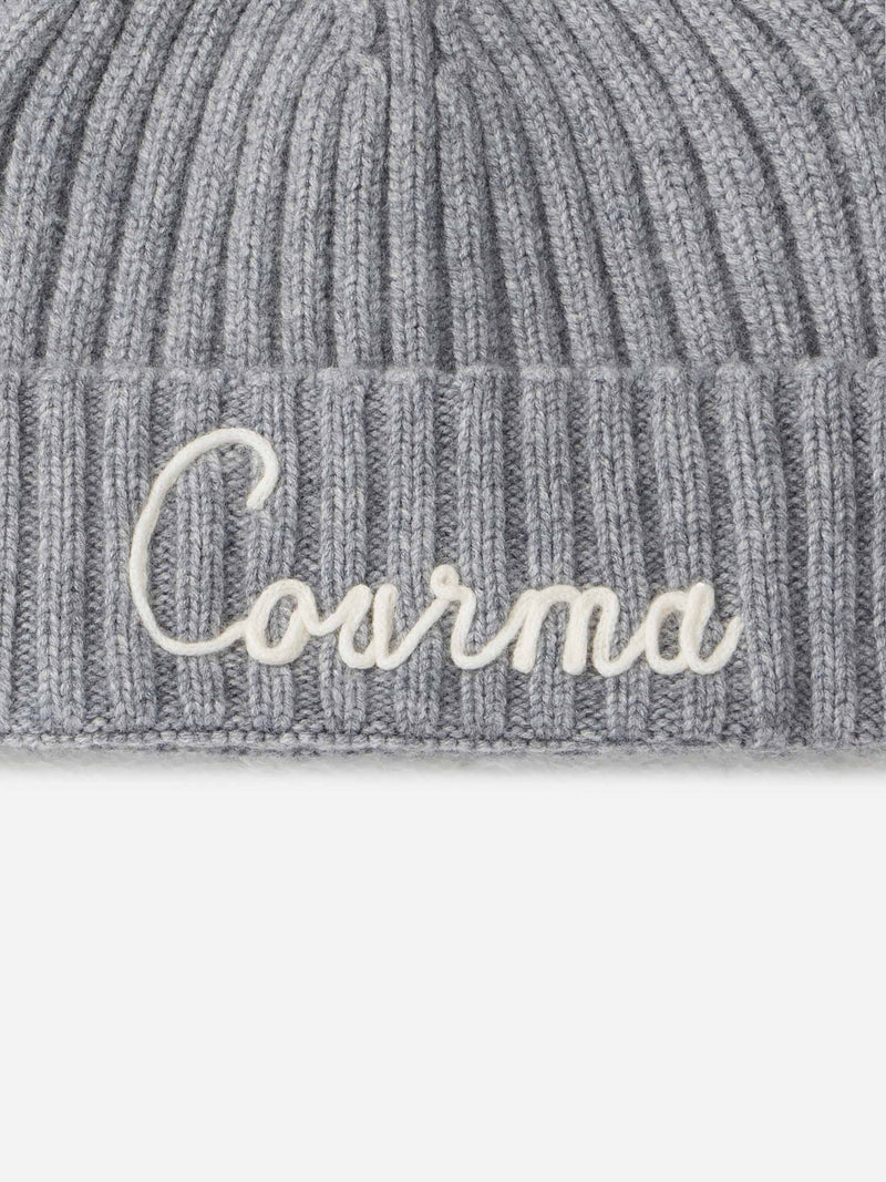 Woman grey ribbed hat Wengen with Courma embroidery