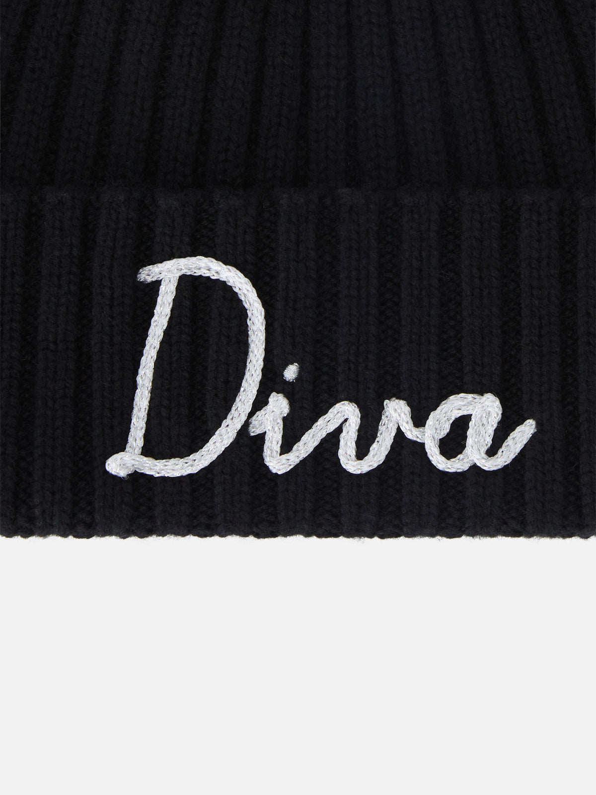 Black Wengen beanie with pompom and Diva embroidery