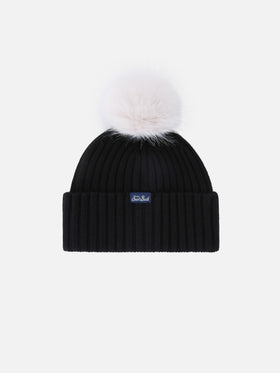 Black Wengen beanie with pompom and Diva embroidery