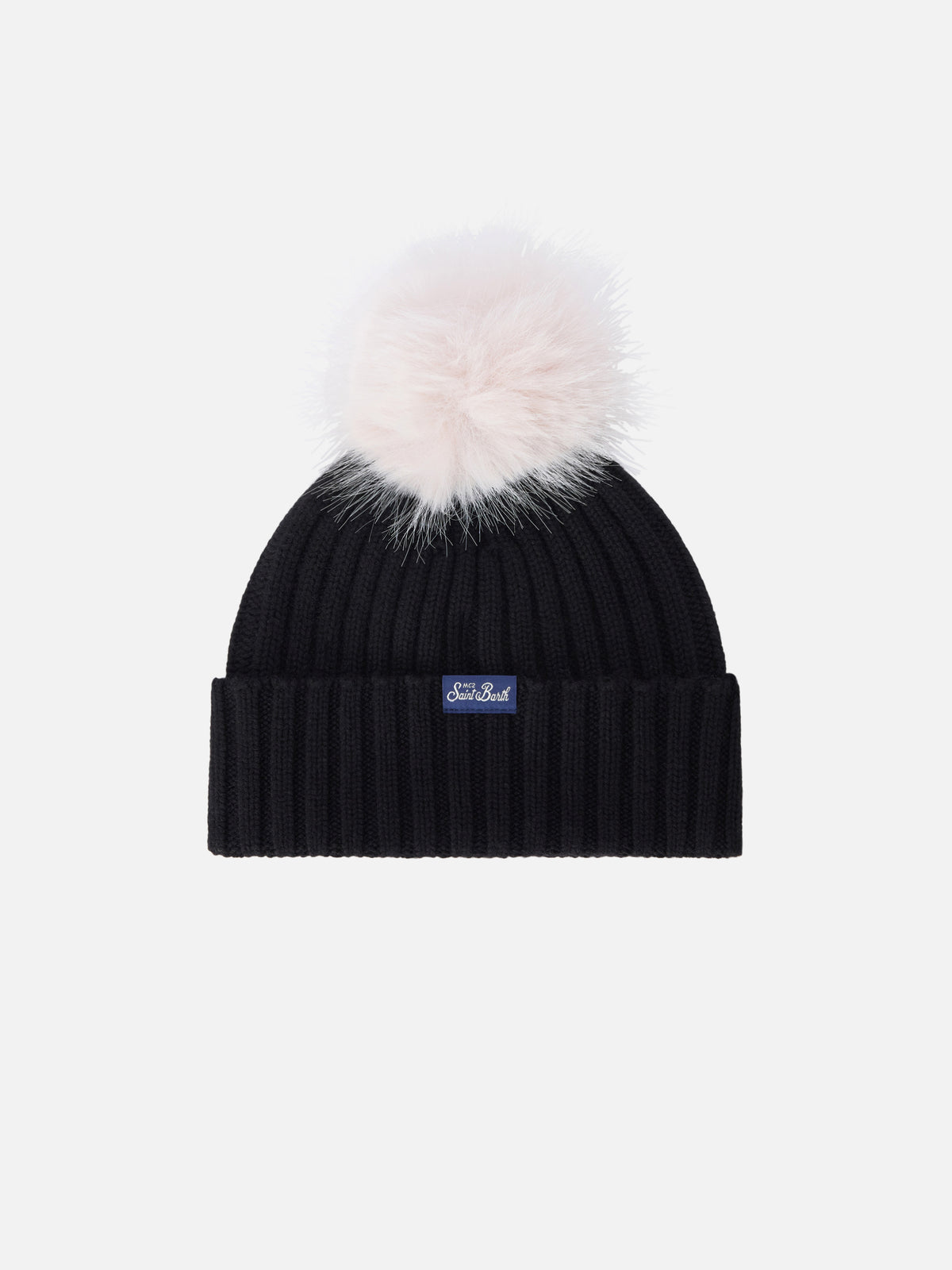 Bonnet Wengen noir avec pompon et broderie Diva 