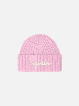 Wengen beanie in cashmere blend in pink with Viziata embroidery
