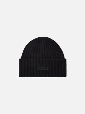 Wengen beanie in cashmere in black with St. Barth embroidery on the turn-up