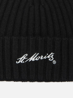 Wengen beanie in cashmere in black with St. Moritz embroidery