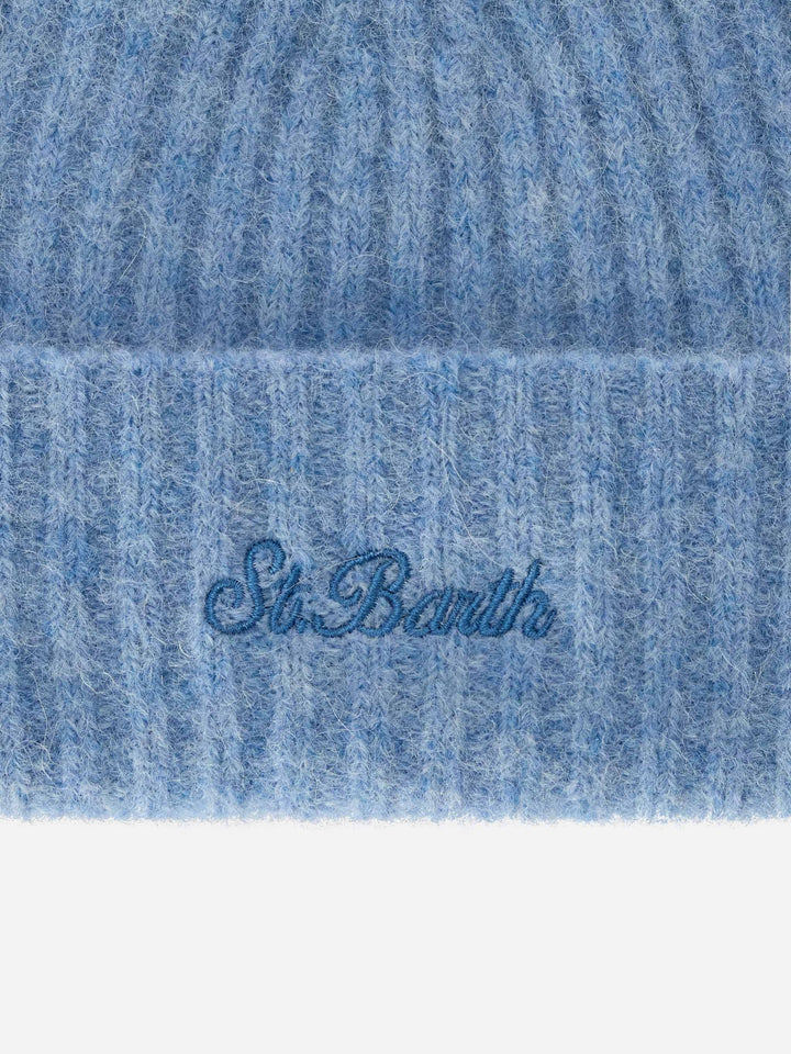 Light blue Wengen alpaca blend beanie with logo embroidery