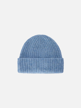 Berretto Wengen azzurro in misto alpaca con ricamo logo