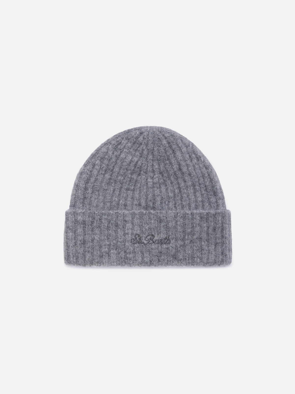 Bonnet Wengen gris en mélange d’alpaga avec broderie logo 