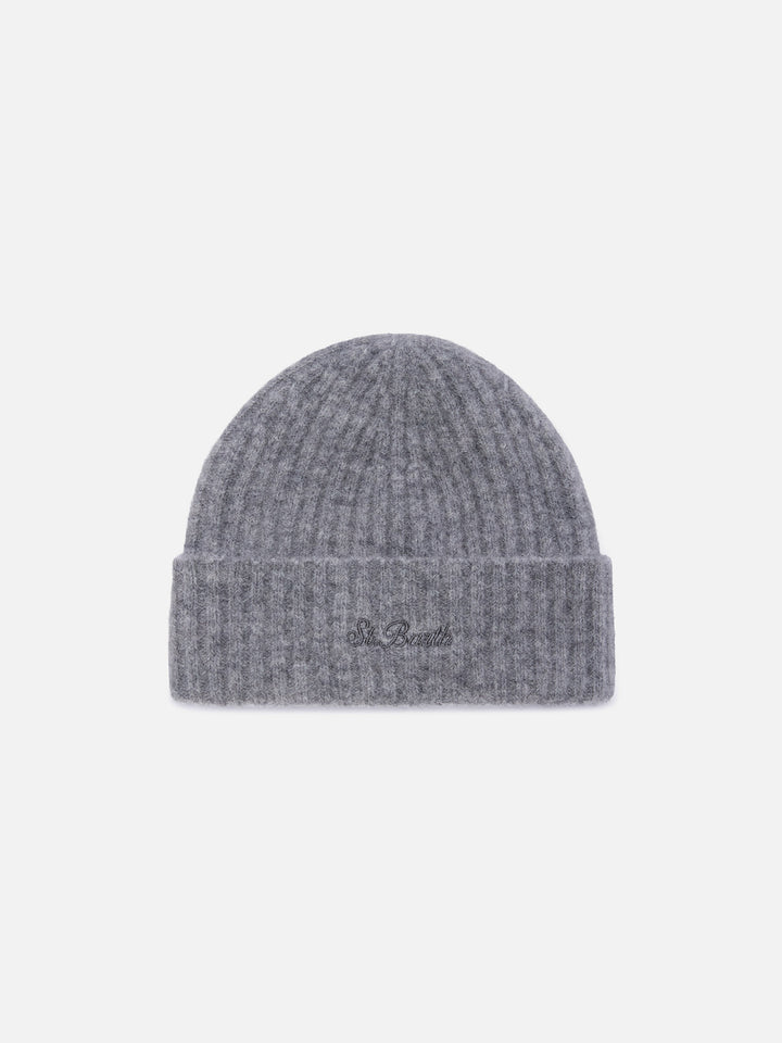 Bonnet Wengen gris en mélange d’alpaga avec broderie logo 