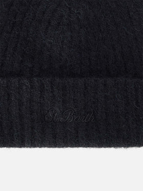 Schwarze Wengen Beanie aus Alpaka-Mix 