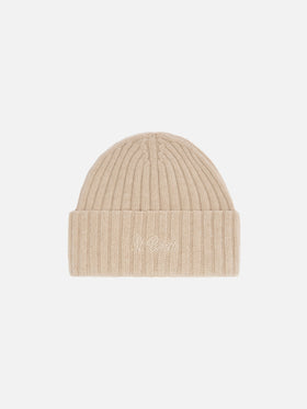 Wengen beanie in beige wool with St. Barth embroidery on the turn-up