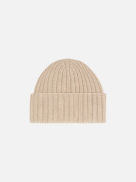 Wengen beanie in beige wool with St. Barth embroidery on the turn-up