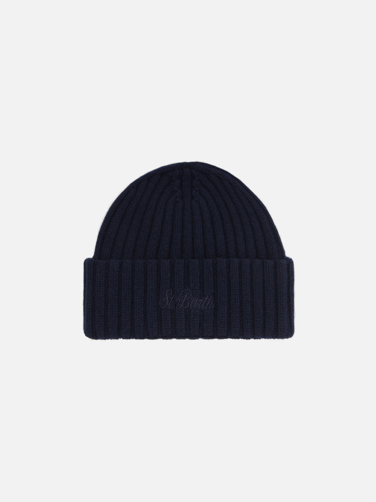 Berretto Wengen blu notte in lana con ricamo logo