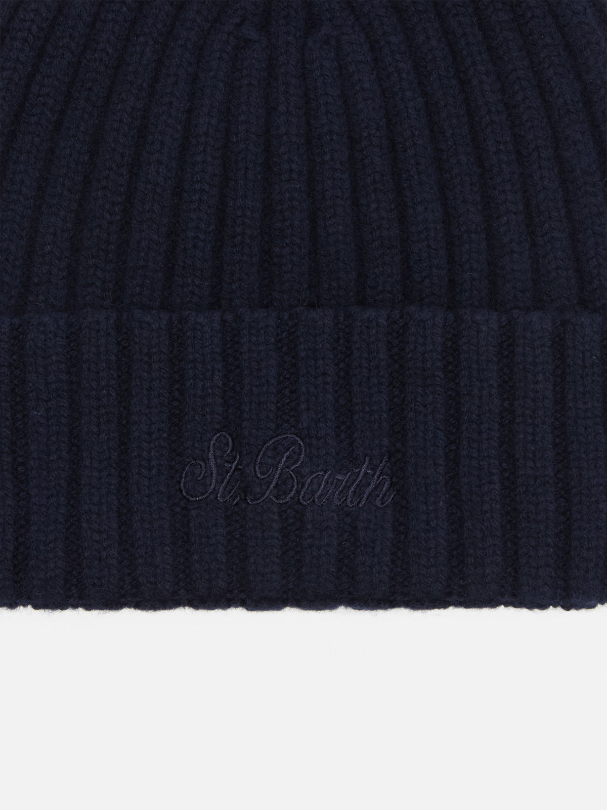 Berretto Wengen blu notte in lana con ricamo logo