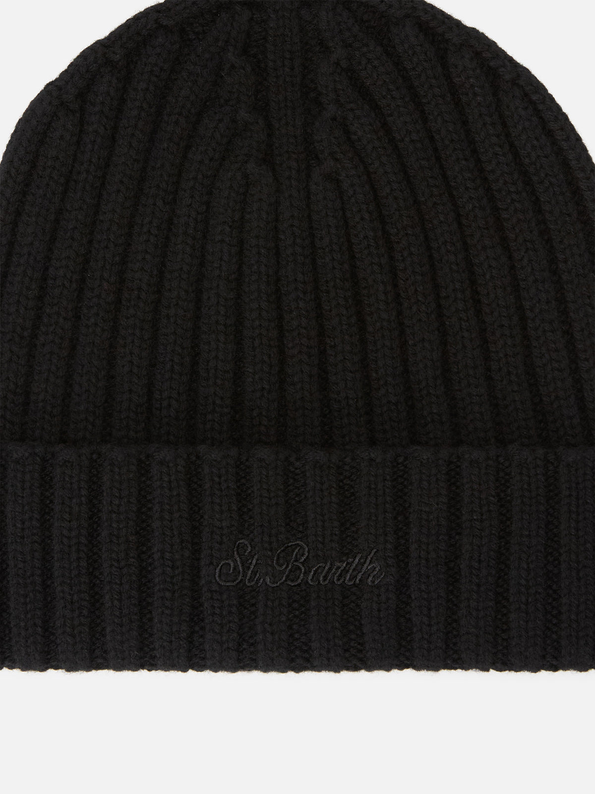 Schwarze Wengen Beanie aus Wolle mit gesticktem Logo 
