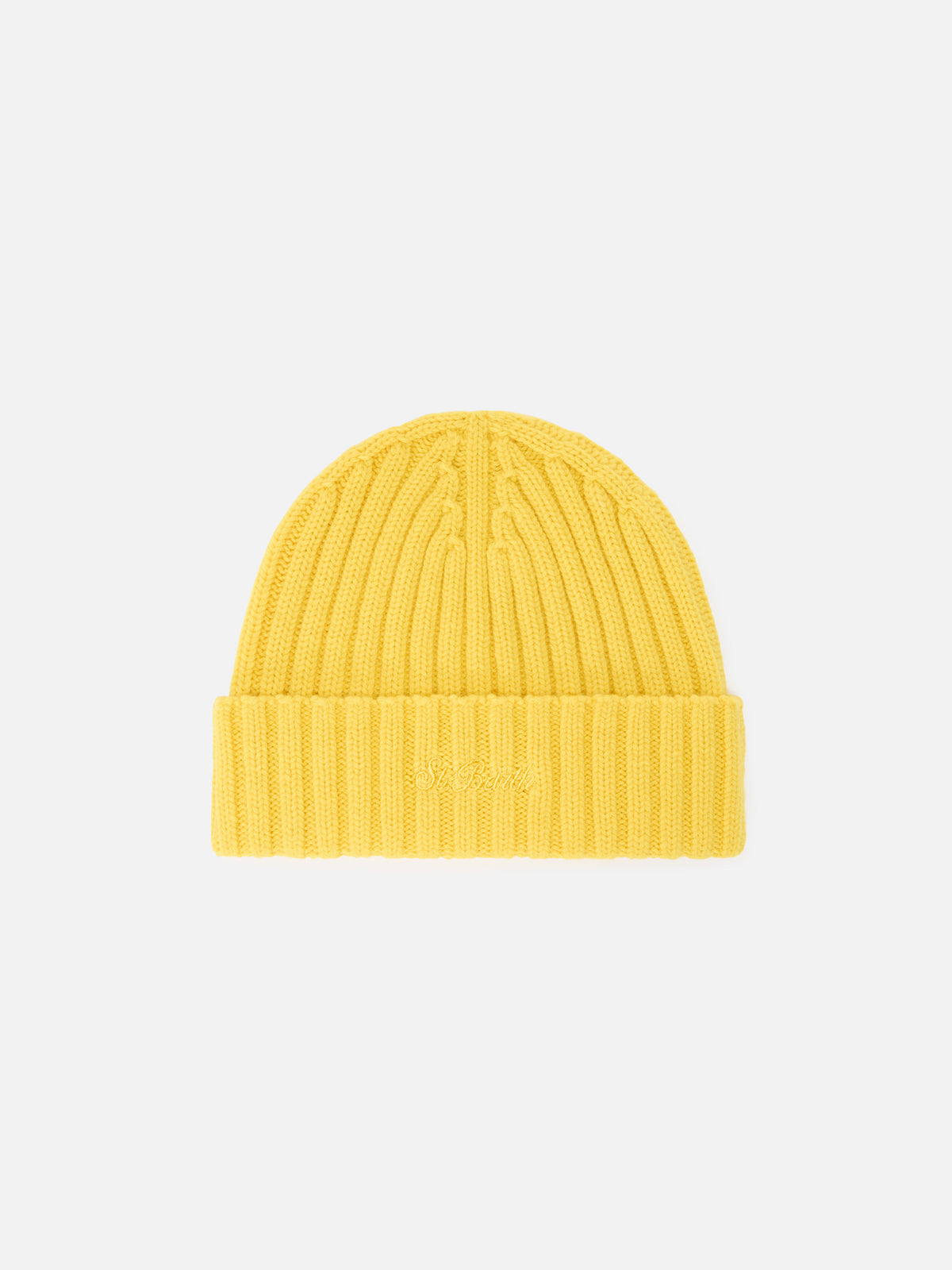 Bonnet Wengen jaune en laine avec broderie logo 