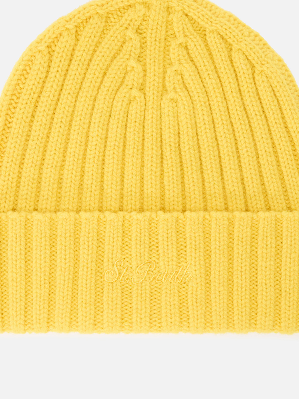 Bonnet Wengen jaune en laine avec broderie logo 