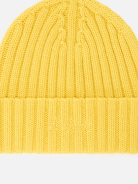Bonnet Wengen jaune en laine avec broderie logo 