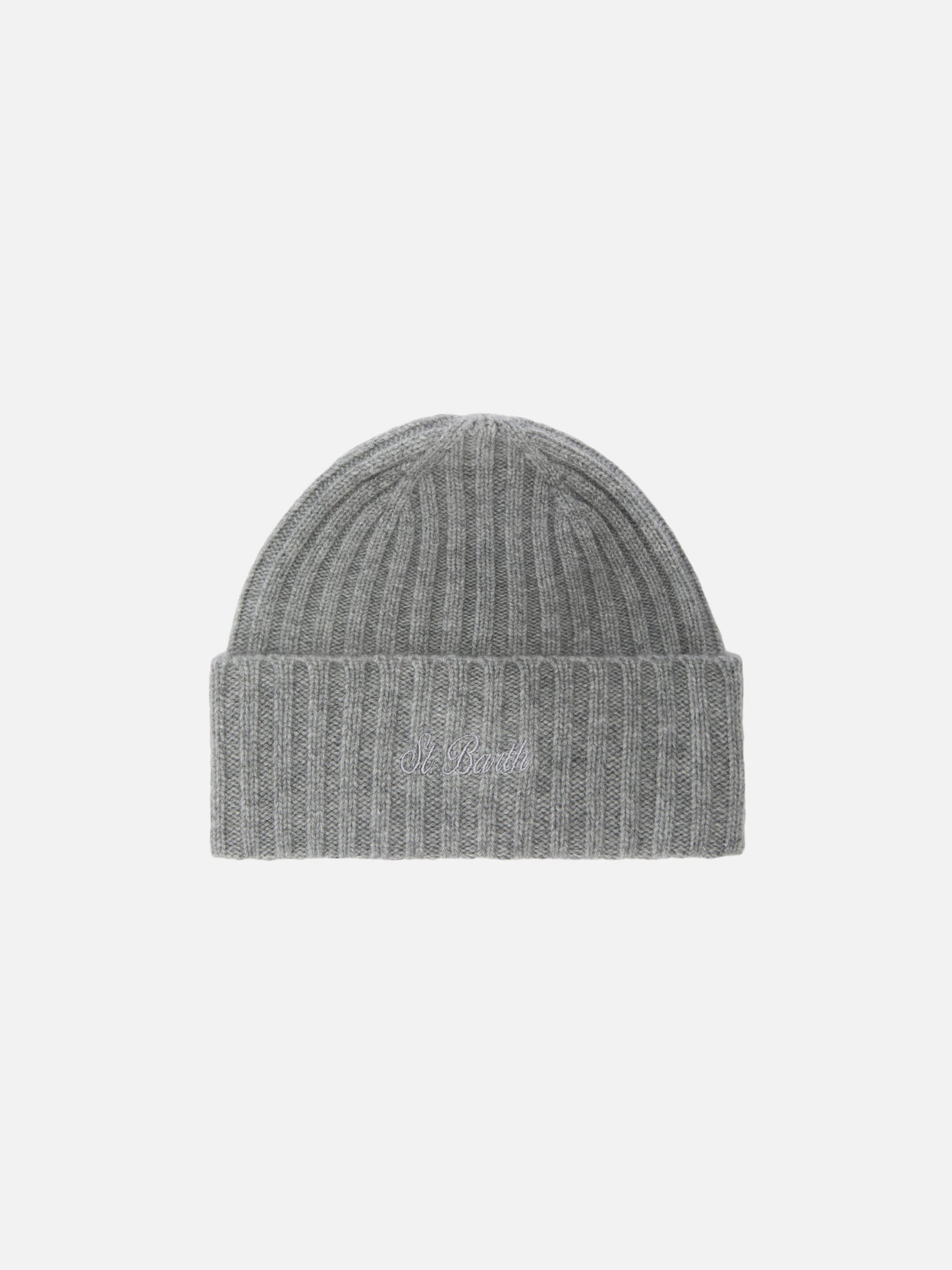 Wengen beanie in grey cashmere with St. Barth embroidery on the turn-up