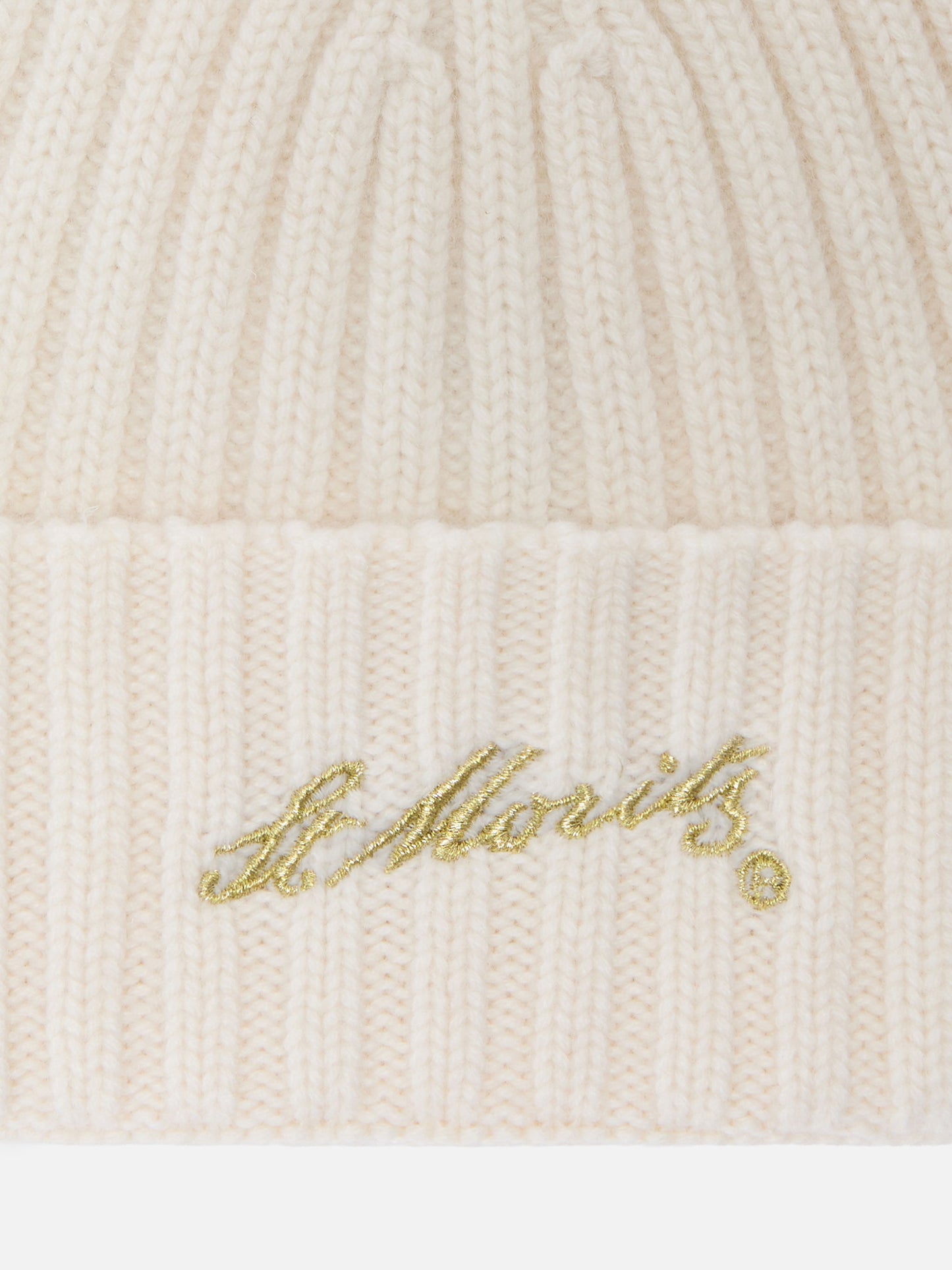 Wengen beanie in pink cashmere with St. Moritz embroidery