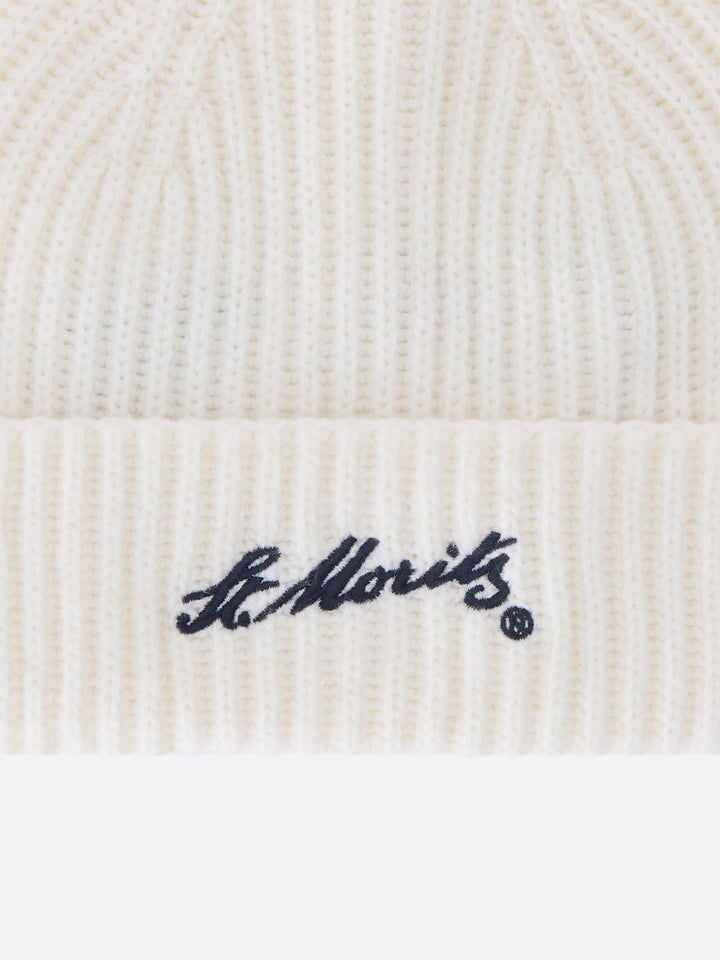Off-white Wengen Kaschmir-Beanie mit St. Moritz-Stickerei | Special edition 