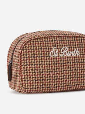 Beauty case Westwood beige en mezcla de lana con estampado de pata de gallo 