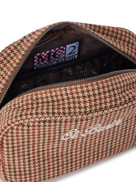 Beauty case Westwood beige en mezcla de lana con estampado de pata de gallo 