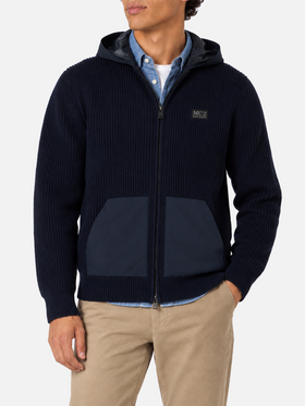 Wiberg Pullover mit durchgehendem Reißverschluss aus technischem Gewebe in einfarbigem Navyblau 