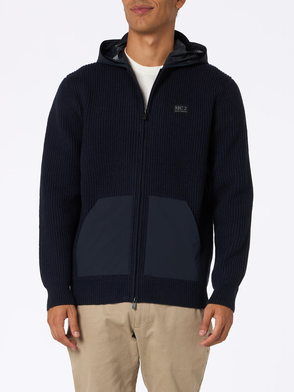 Man full zip sweater Wiberg with technic fabric hoodie and pockets