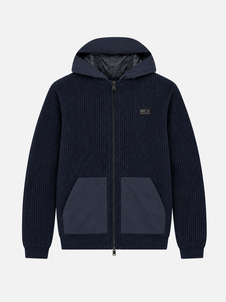 Pull zippé intégral Wiberg en tissu technique bleu marine uni 