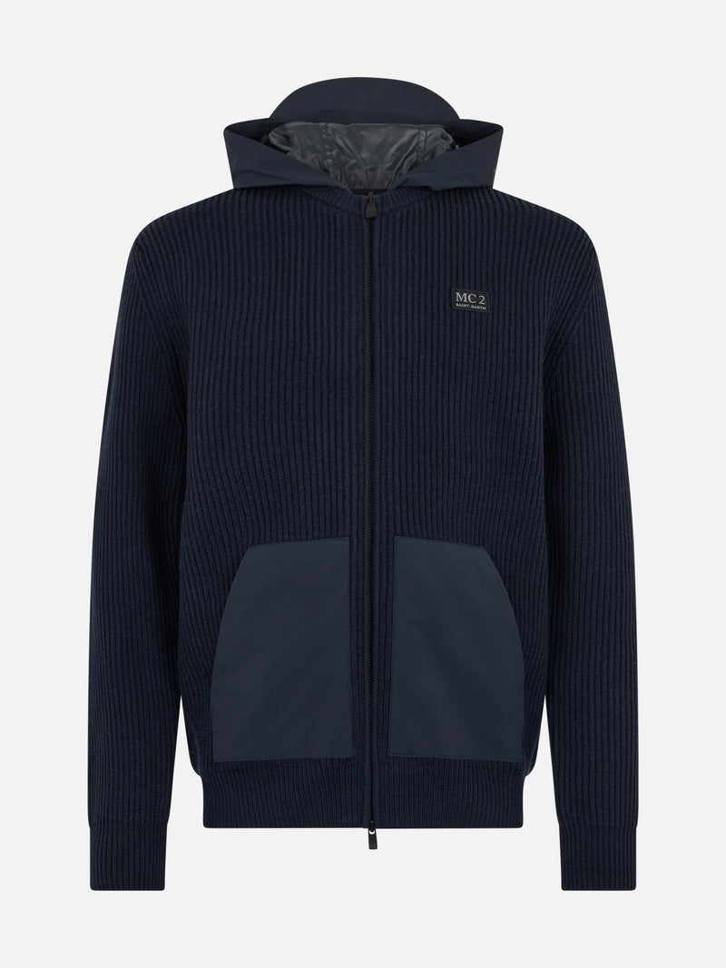 Man full zip sweater Wiberg with technic fabric hoodie and pockets