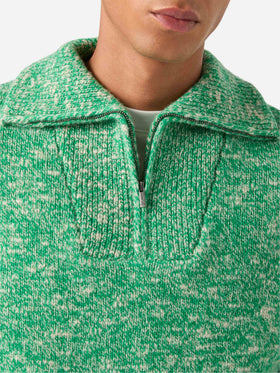 Green Wesley wool half zip knit with mouliné knit
