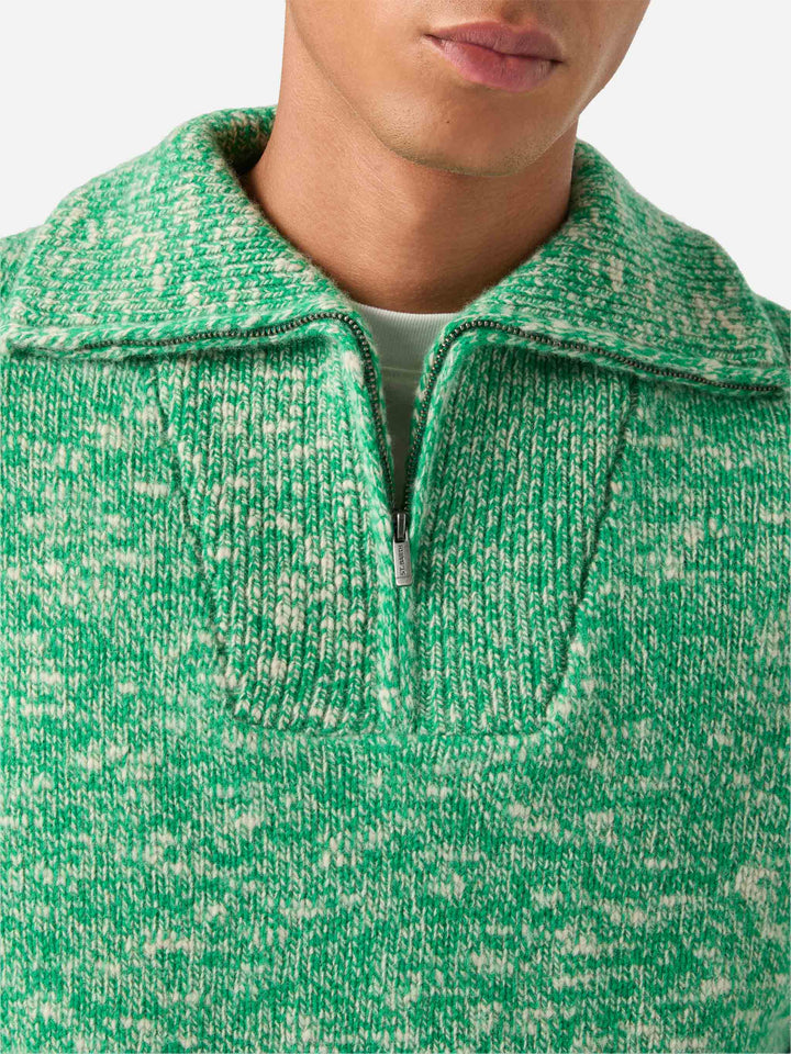 Grüner Green Wesley Wollstrick mit halbem Reißverschluss und Mouliné-Strick 