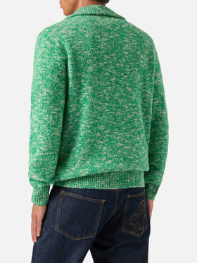 Green Wesley wool half zip knit with mouliné knit
