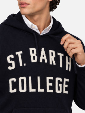 Navy blue Wood hoodie with St. Barth College jacquard
