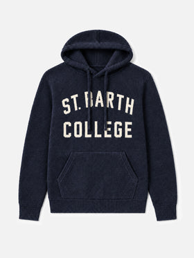 Navy blue Wood hoodie with St. Barth College jacquard