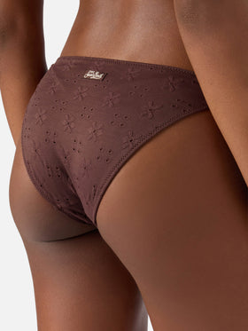 Bikini Leda Yali in tessuto sangallo marrone