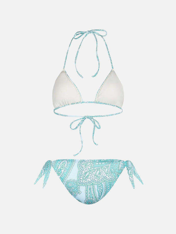 Wassergrüner Damen-Triangel-Bikini mit Paisley-Muster Leah Yali