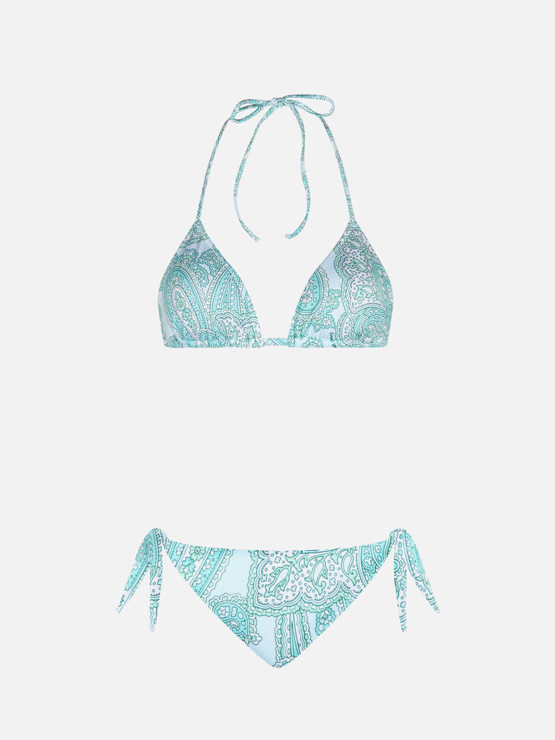 Wassergrüner Damen-Triangel-Bikini mit Paisley-Muster Leah Yali