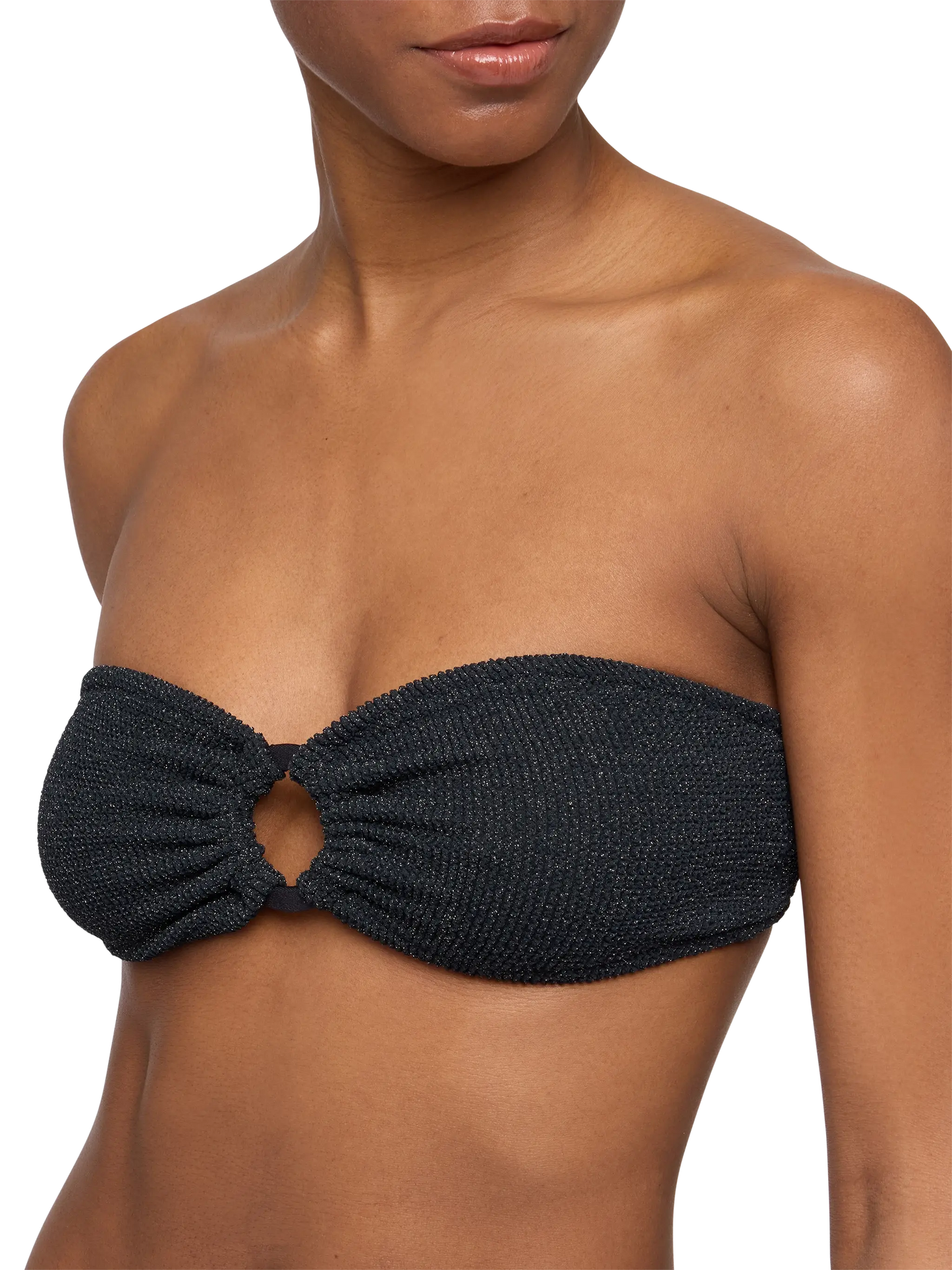 Yulia top bikini a fascia in tessuto crinkle lurex nero