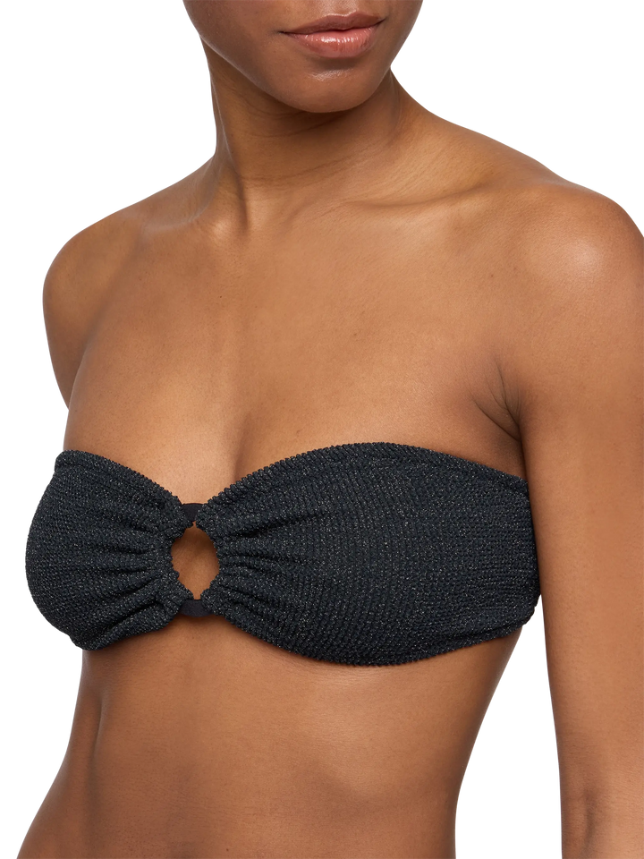 Yulia top bikini a fascia in tessuto crinkle lurex nero