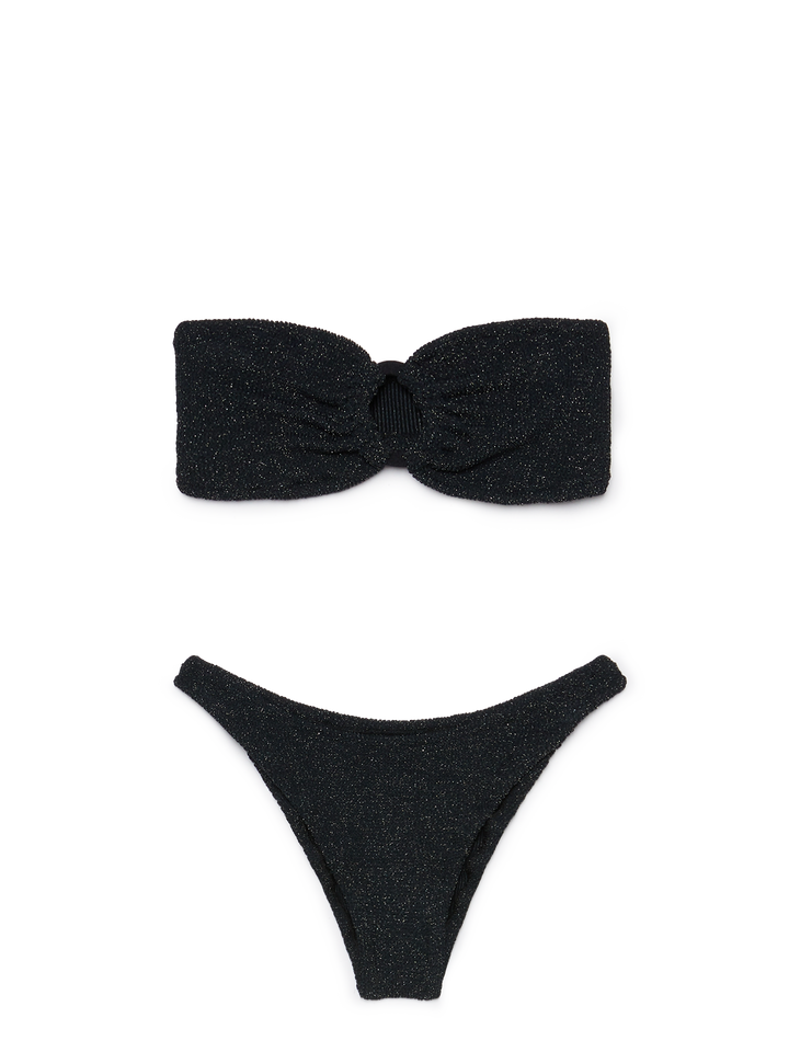 Bandeau bikini Yulia Elise in black crinkle lurex