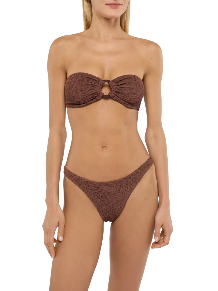 Naomi braune Crinkle-Badehose in Cheeky-Optik - Yulia braunes Crinkle-Bandeau-Top