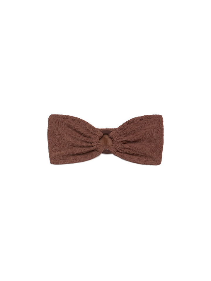 Yulia top bikini a fascia in tessuto crinkle marrone