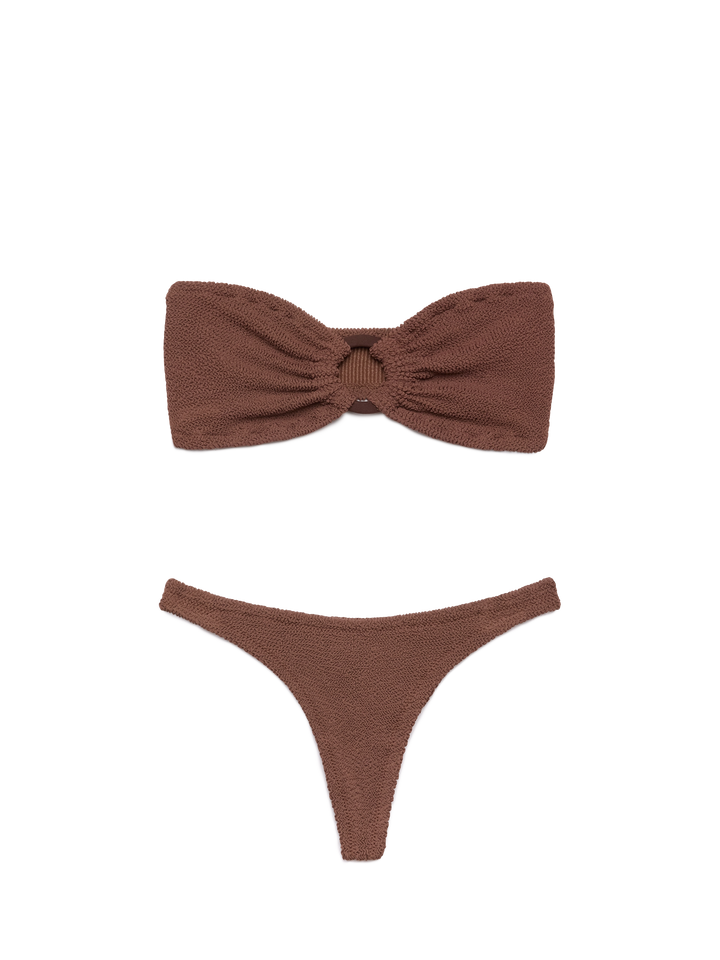 Naomi braune Crinkle-Badehose in Cheeky-Optik - Yulia braunes Crinkle-Bandeau-Top